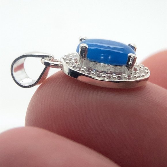 Blue Opal 1.35ct Platinum Finish Solid 925 Sterling Silver Pendant - Picture 3 of 6